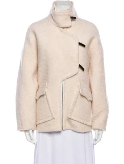 Pre-owned Ganni Wool Faux Fur Jacket In Neutral