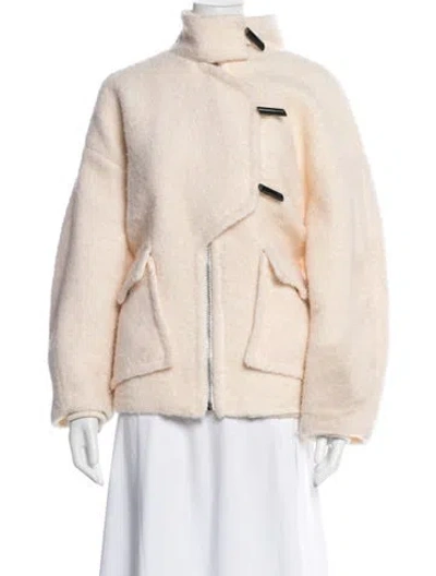 Pre-owned Ganni Wool Faux Fur Jacket In Neutral