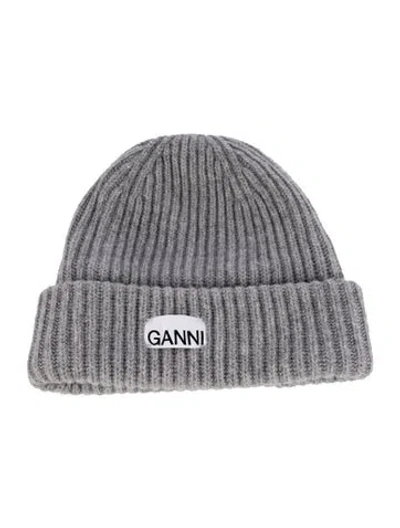 Pre-owned Ganni Wool Fitted Beanie In Gray