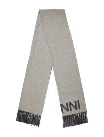 Pre-owned Ganni Wool Graphic Print Scarf In Gray