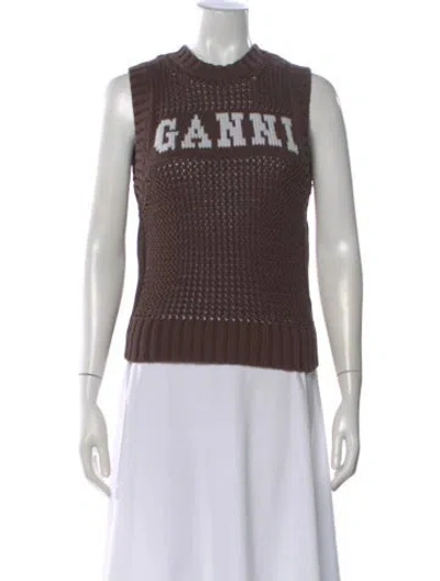 Pre-owned Ganni Wool Graphic Print Sweater In Brown