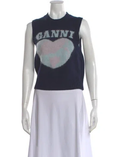 Pre-owned Ganni Wool Graphic Print Sweater In Gray