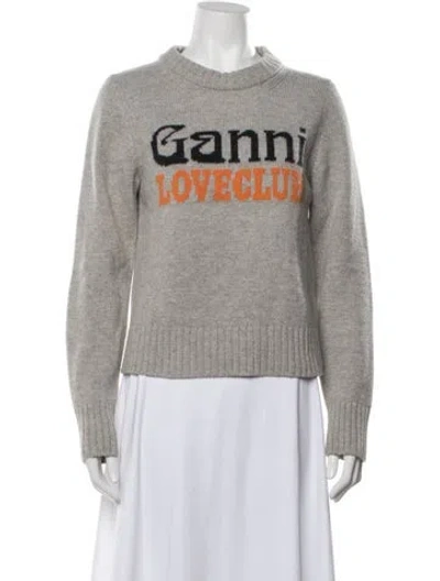 Pre-owned Ganni Wool Graphic Print Sweater In Gray