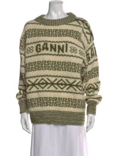 Pre-owned Ganni Wool Graphic Print Sweater In Green