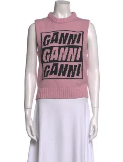 Pre-owned Ganni Wool Graphic Print Sweater In Pink