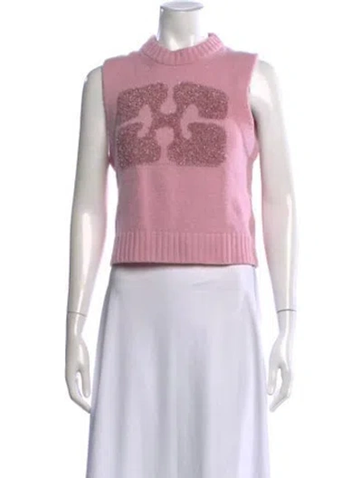 Pre-owned Ganni Wool Graphic Print Sweater In Pink