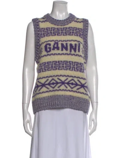 Pre-owned Ganni Wool Graphic Print Sweater In Purple