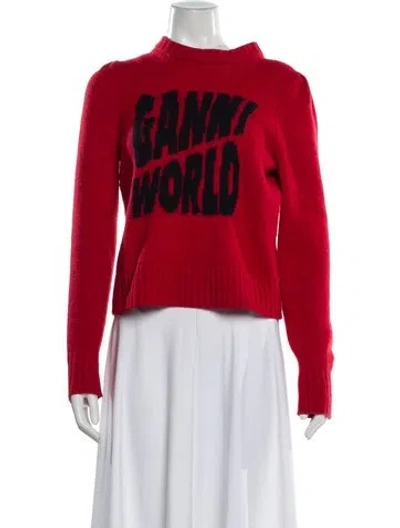 Pre-owned Ganni Wool Graphic Print Sweater In Red