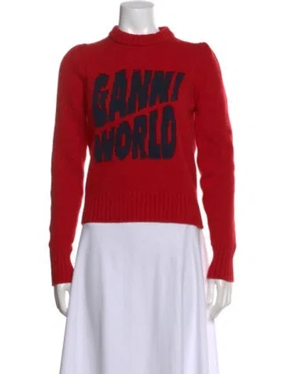 Pre-owned Ganni Wool Graphic Print Sweater In Red