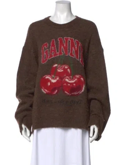 Pre-owned Ganni Wool Graphic Print Sweater W/ Tags In Brown