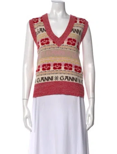 Pre-owned Ganni Wool Graphic Print Sweater W/ Tags In Red