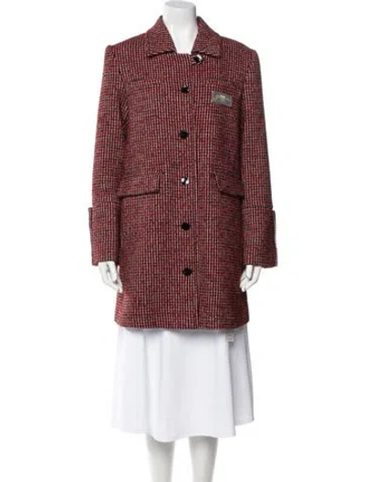 Pre-owned Ganni Wool Houndstooth Print Peacoat In Red