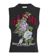 Ganni Wool Jacquard Flowers Sweater Vest In Black