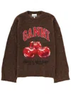 Ganni Brushed Alpaca Graphic Oversized Sweater In Brown