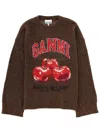 Ganni Brushed Alpaca Graphic Oversized Sweater In Brown