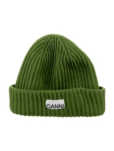 Pre-owned Ganni Wool Knit Beanie In Green