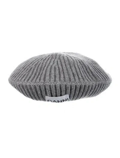 Pre-owned Ganni Wool Knitted Beret W/tags In Gray