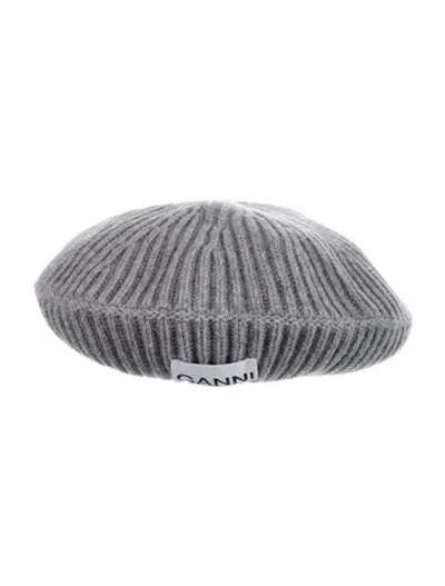 Pre-owned Ganni Wool Knitted Beret W/tags In Gray