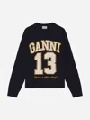 Ganni Women Logo Graphic Baseball Wool Mix Sweater In Black