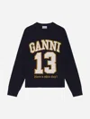 Ganni Women Logo Graphic Baseball Wool Mix Sweater In Black