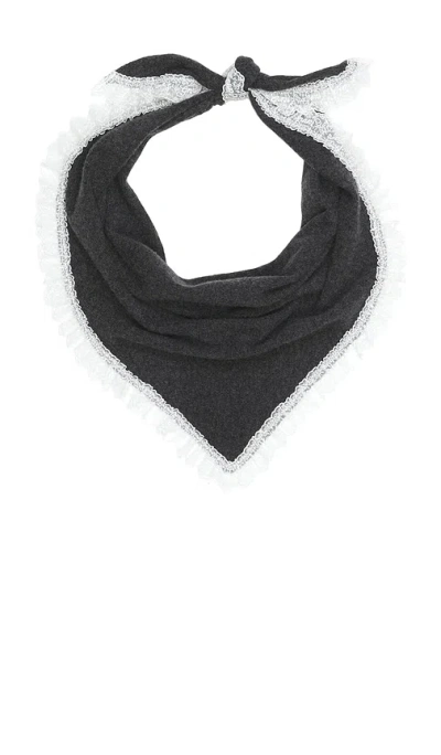 Ganni Wool Lace Triangular Scarf In Gray