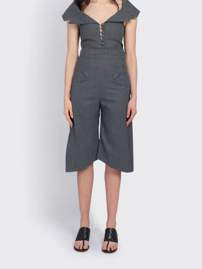 Ganni Wool Melange Suiting High Waisted Curved Capri In Gray