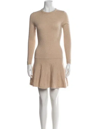 Pre-owned Ganni Wool Mini Dress In Neutrals