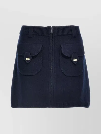 Ganni Wool Mini Skirt Belt Loops In Blue