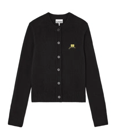 Ganni Wool Mix Cardigan In Black