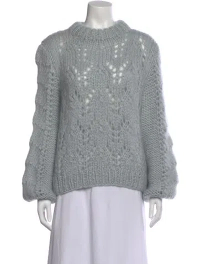 Pre-owned Ganni Wool Mock Neck Sweater In Blue