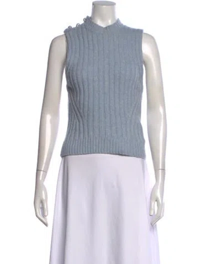 Pre-owned Ganni Wool Mock Neck Sweater In Blue