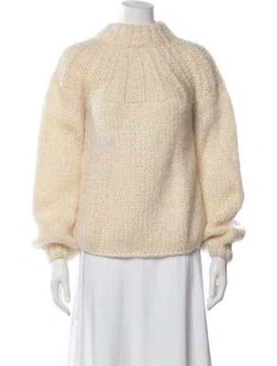 Pre-owned Ganni Wool Mock Neck Sweater In White