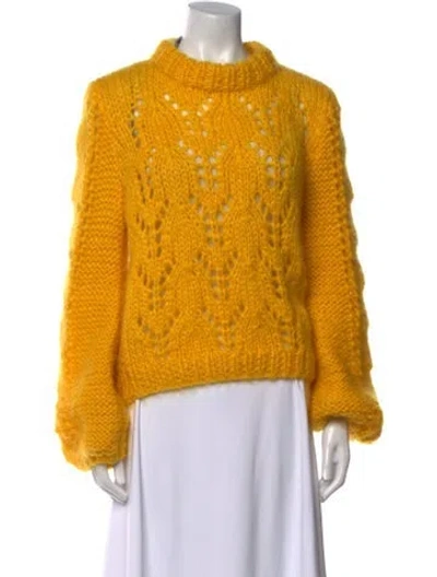 Pre-owned Ganni Wool Mock Neck Sweater In Yellow