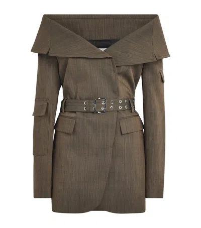 Ganni Wool Off-the-shoulder Blazer In Brown