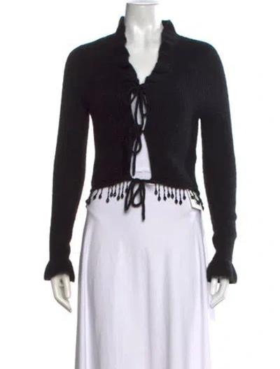 Pre-owned Ganni Wool Open Front Sweater In Black