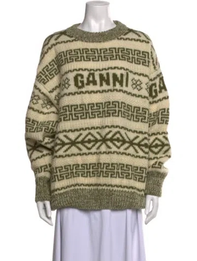 Pre-owned Ganni Wool Patterned Sweater In Green