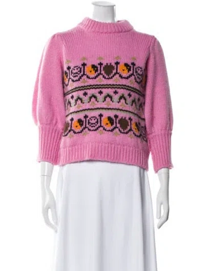 Pre-owned Ganni Wool Patterned Sweater In Pink