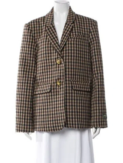 Pre-owned Ganni Wool Plaid Print Blazer In Brown