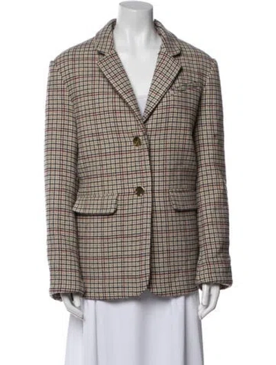 Pre-owned Ganni Wool Plaid Print Blazer In Multi