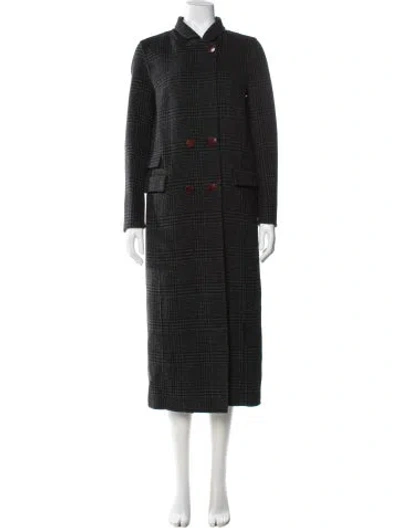 Pre-owned Ganni Wool Plaid Print Coat In Black