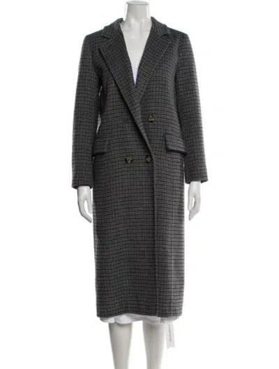 Pre-owned Ganni Wool Plaid Print Coat In Grey