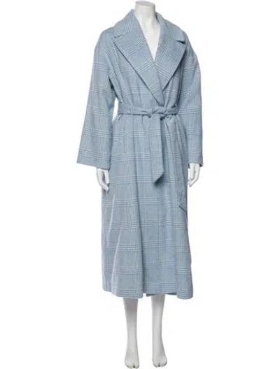 Pre-owned Ganni Wool Plaid Print Evening Jacket In Blue