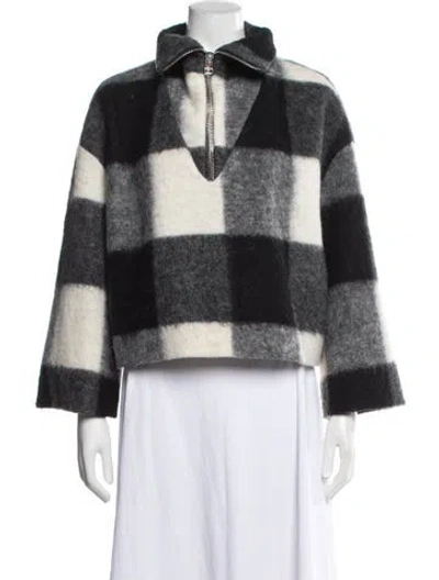 Pre-owned Ganni Wool Plaid Print Jacket In Black