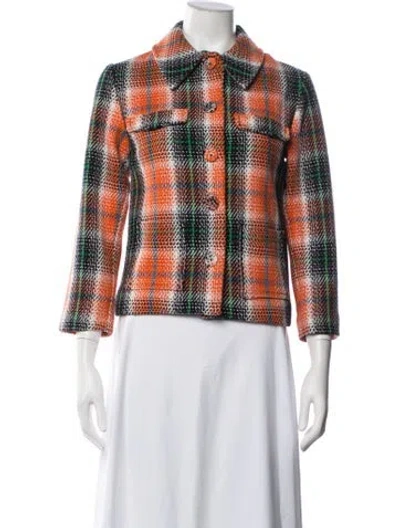 Pre-owned Ganni Wool Plaid Print Jacket In Blue