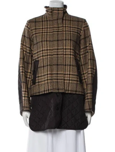 Pre-owned Ganni Wool Plaid Print Jacket In Neutral