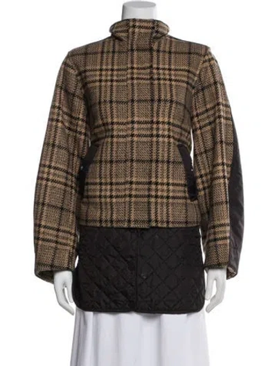 Pre-owned Ganni Wool Plaid Print Jacket In Neutral