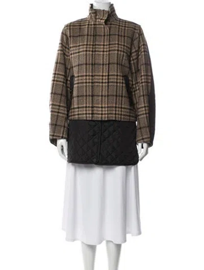 Pre-owned Ganni Wool Plaid Print Jacket In Neutral