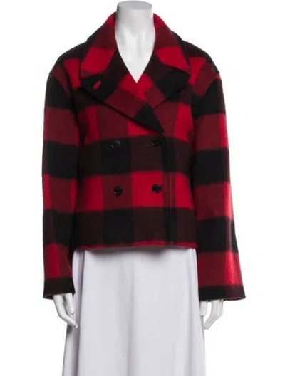Pre-owned Ganni Wool Plaid Print Jacket In Red