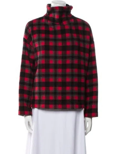 Pre-owned Ganni Wool Plaid Print Jacket In Red