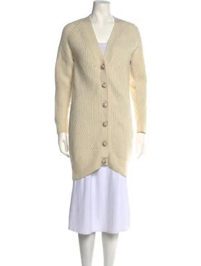 Pre-owned Ganni Wool Plunge Neckline Sweater In White